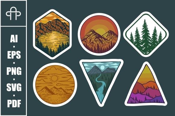 Adventure Landscape Retro Stickers
