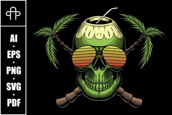 Coconut Skull Retro Vector Illustration