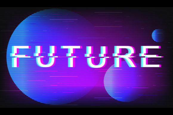 Future Glitch Phrase. Retro Futuristic