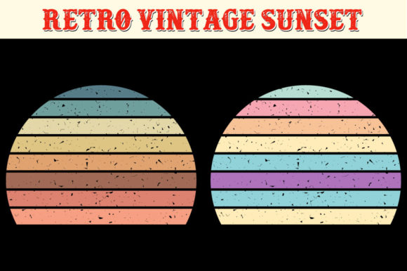 Retro Vintage Sunset Circle Grunge Art