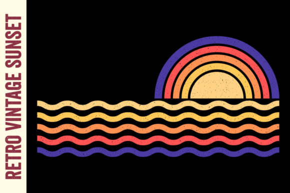Retro Vintage Sunset Ocean Texture