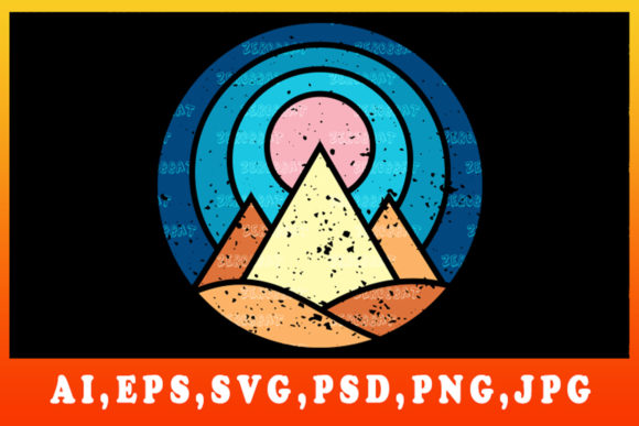 Vintage Sun Retro Graphics Pyramide Art