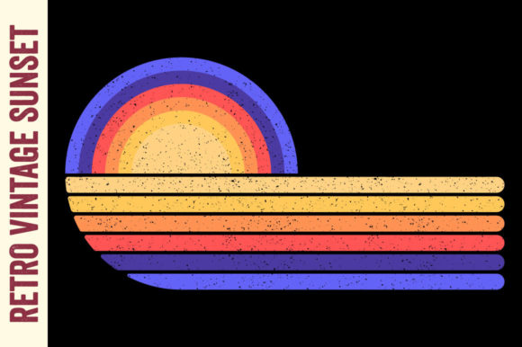 Vintage Sunset Retro Circle Ocean Wave
